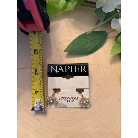 Napier Gold-Tone Snowflake Clip-On Earrings With Clear Crystal Accents - Picture 10 of 10